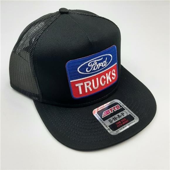 Ford Trucks Retro Flat Bill Baseball Cap Hat Embroidered Patch Mesh Black F150 - Picture 3 of 5